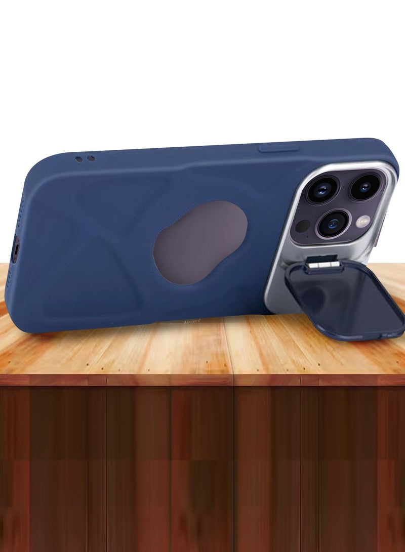 CATANES Slim Soft Case for iPhone 14 Pro Max - TPU Shockproof Case with Lens Protection Kickstand and Logo View Window - Dark Blue - Image 2