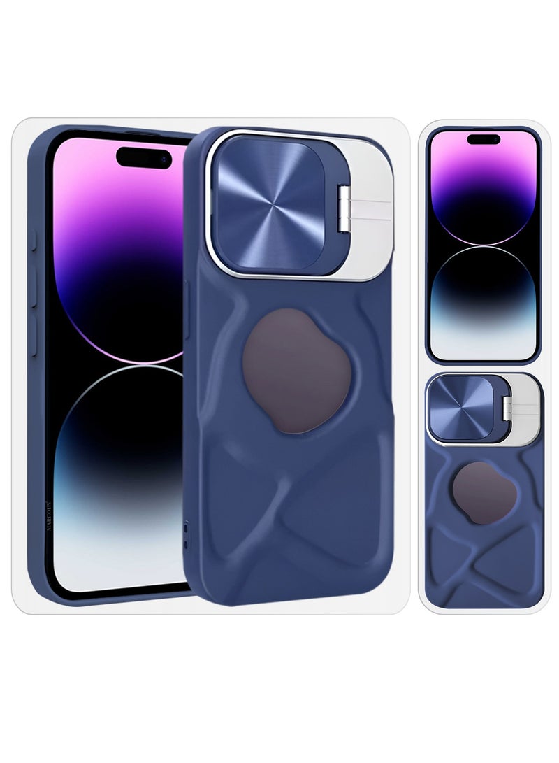 CATANES Slim Soft Case for iPhone 14 Pro Max - TPU Shockproof Case with Lens Protection Kickstand and Logo View Window - Dark Blue - Image 5