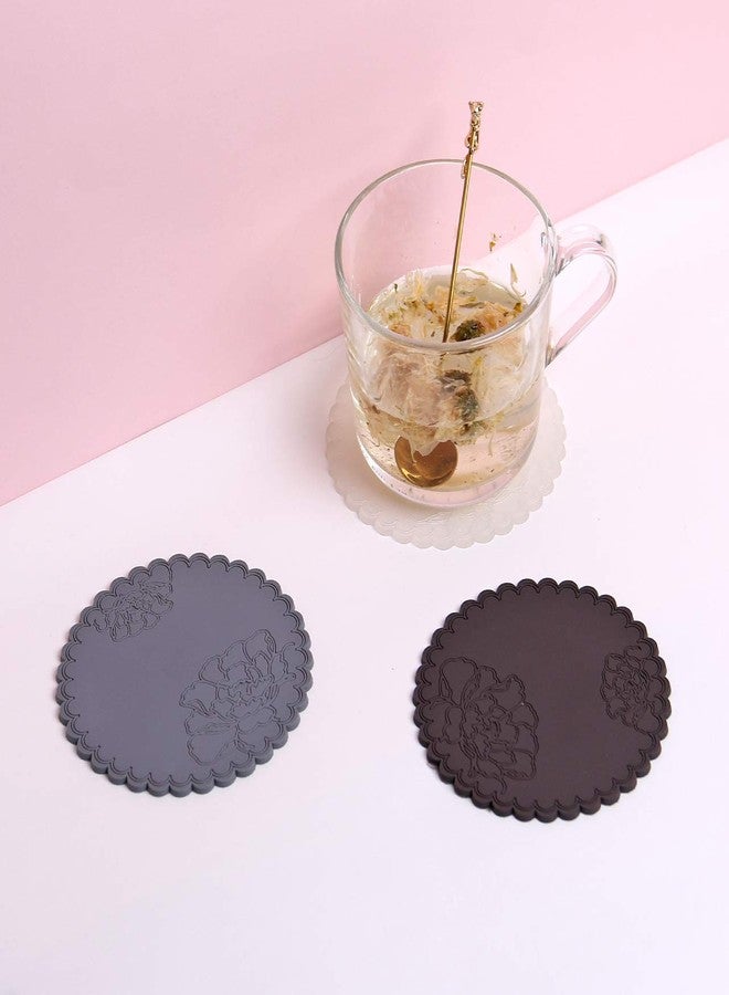 JCSMARTEC 6Pack Silicone Drink Coasters, Vantage Rose Flowers Pattern Cup Mug Coffee Heat-Resistant Mats Pads for Office Home and Kitchen (10cm) - Image 2