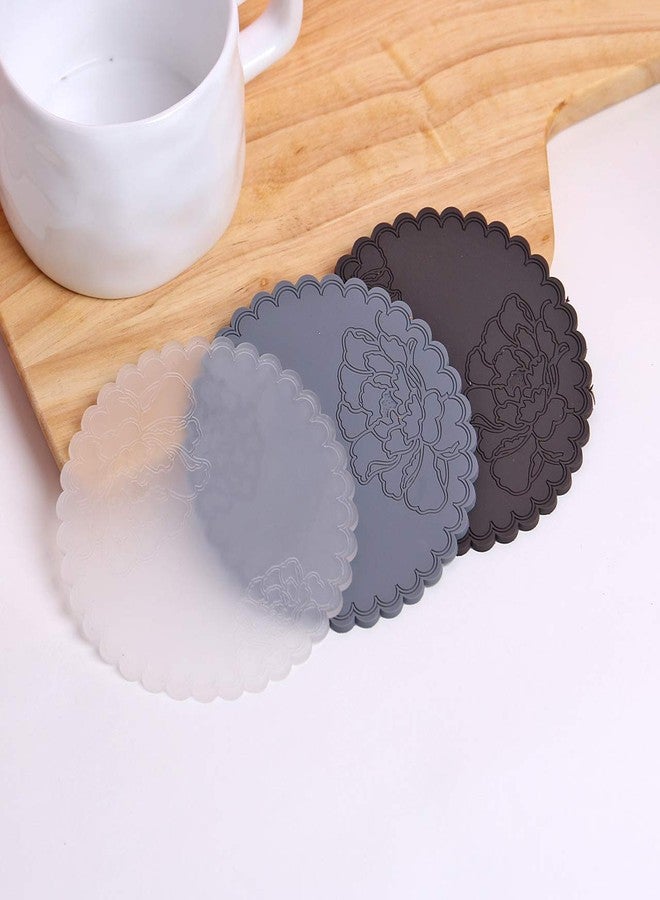JCSMARTEC 6Pack Silicone Drink Coasters, Vantage Rose Flowers Pattern Cup Mug Coffee Heat-Resistant Mats Pads for Office Home and Kitchen (10cm) - Image 3