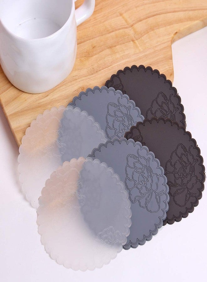 JCSMARTEC 6Pack Silicone Drink Coasters, Vantage Rose Flowers Pattern Cup Mug Coffee Heat-Resistant Mats Pads for Office Home and Kitchen (10cm) - Image 1