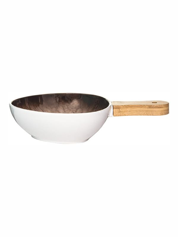White Gold وعاء تقديم من البورسلين باللون الأبيض مع مقبض خشبي WG1712BROWN - Image 4