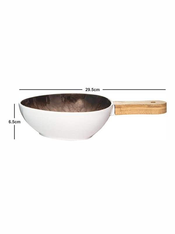 White Gold وعاء تقديم من البورسلين باللون الأبيض مع مقبض خشبي WG1712BROWN - Image 5