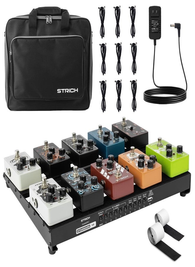 STRICH Guitar Pedalboard with Integrated Power Supply, Pedal Board 15 x 11 Inches 2.17 LB Lightweight Aluminium Alloy, Bag, Velcro Strips PB-S15 - Image 1
