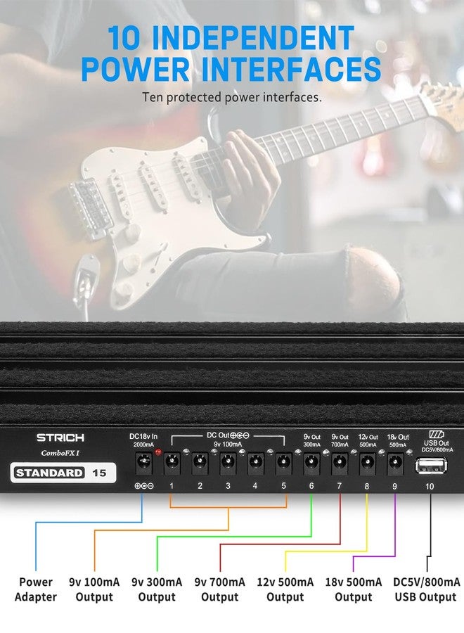STRICH Guitar Pedalboard with Integrated Power Supply, Pedal Board 15 x 11 Inches 2.17 LB Lightweight Aluminium Alloy, Bag, Velcro Strips PB-S15 - Image 3