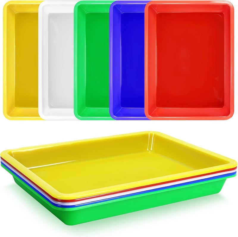 Weoxpr 5 Pack Multicolor Plastic Art Trays - Activity Tray Crafts Organizer Tray Serving Tray for School Home Art and Crafts, DIY Projects, Painting, Beads, Organizing Supply - Image 1