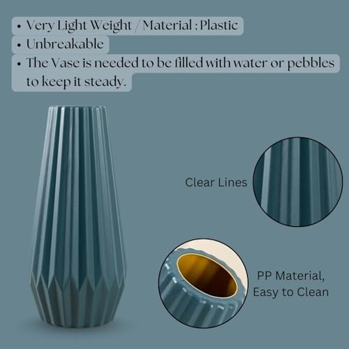 Ascension Plastic Flower Pot for Home Office Living Room Decoration Unbreakable and Light Wieght Different Design Flower Vase for Table Corner, Gift & Diwali Decoration Only Vase Not Flowers (Blue) - Image 4