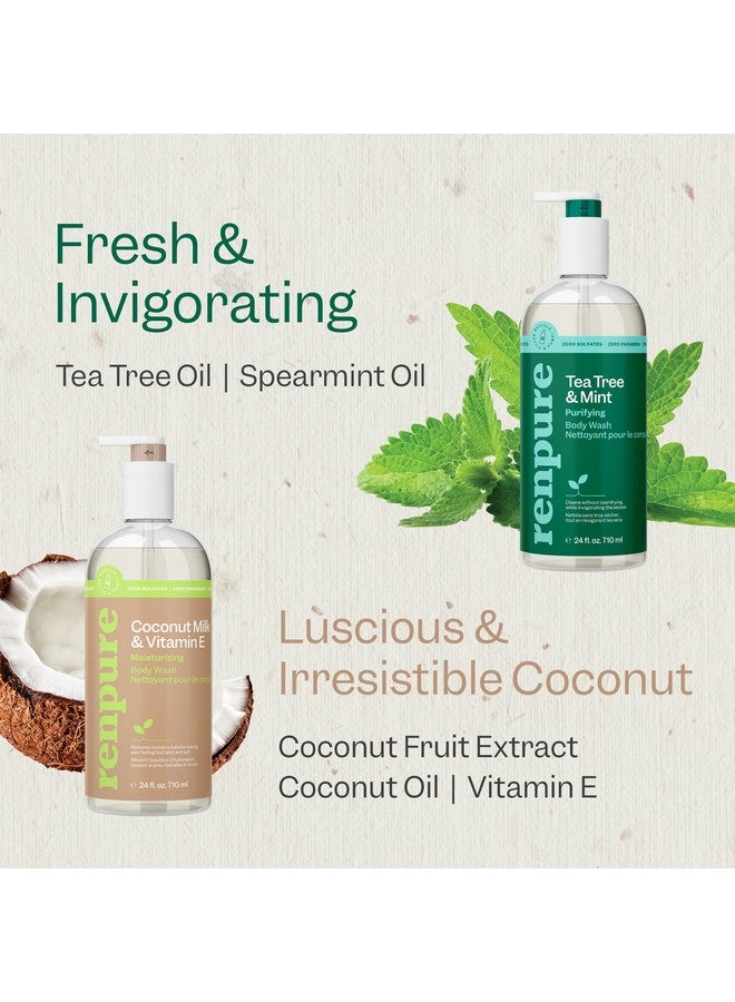 رينبيور غسول الجسم المرطب الخالي من الكبريتات بزيت شجرة الشاي والنعناع وجوز الهند وفيتامين إي للبشرة الجافة والحساسة، صابون الجسم واليدين المضاد للبكتيريا للرجال والنساء والأطفال والصغار، أبيض، 24 أونصة - Image 2