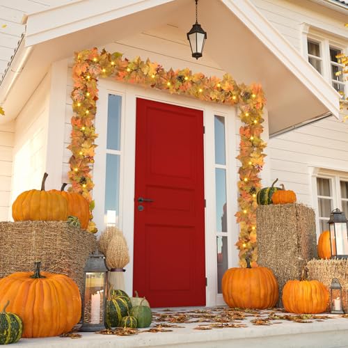 Ghrdopy 6 Ft Artificial Fall Garland with Lights - Autumn Maple Leaf f Thanksgiving Decor Hanging Vine Autumn Foliage Garland Used for Home Wedding Party Decor - Image 3