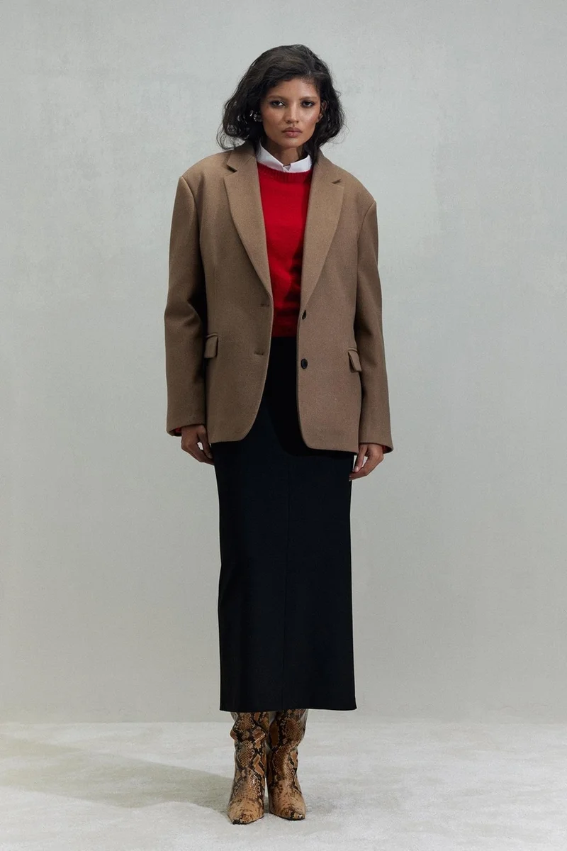 Suud Collection Milky Coffee Masculine Cashmere Blazer Jacket