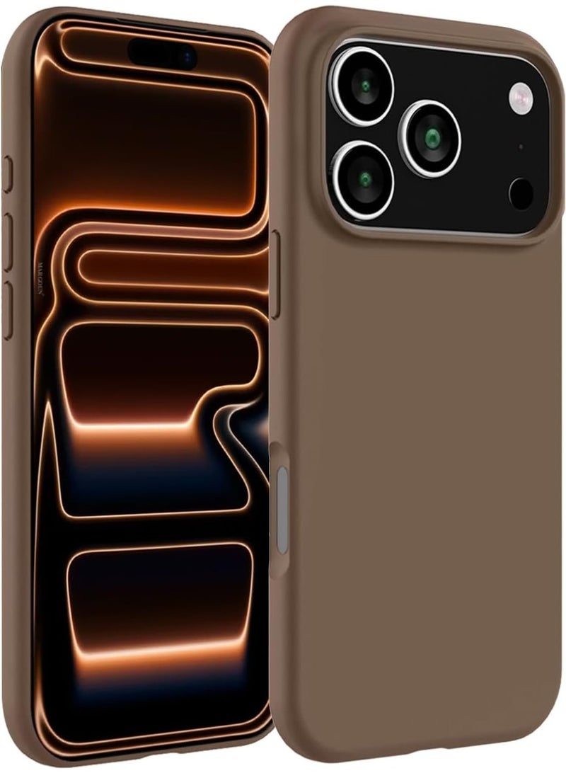 أكاليكس جراب سيليكون متوافق مع هاتف iPhone 17 Pro، جراب هاتف نحيف من السيليكون السائل مع طبقة واقية ثلاثية الطبقات من المطاط الناعم ومقاوم للصدمات مع بطانة من مادة TPU | بني - Image 1