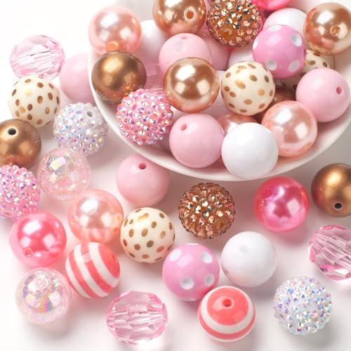 Jeacksy 20mm Bubblegum Beads for Adult Crafts Making, 50 PCS Beads Bulk Mix, Colorful Chunk Bubble Gum Bead with Round Spacers, Extender Chains, Beading Cord for DIY Bag Chain Crafts Bracelets Necklaces - Image 1