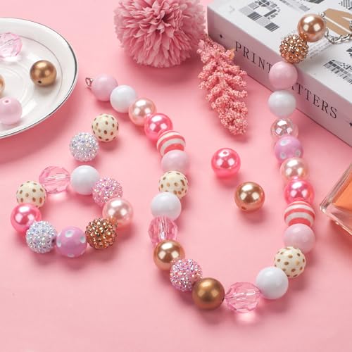 Jeacksy 20mm Bubblegum Beads for Adult Crafts Making, 50 PCS Beads Bulk Mix, Colorful Chunk Bubble Gum Bead with Round Spacers, Extender Chains, Beading Cord for DIY Bag Chain Crafts Bracelets Necklaces - Image 5