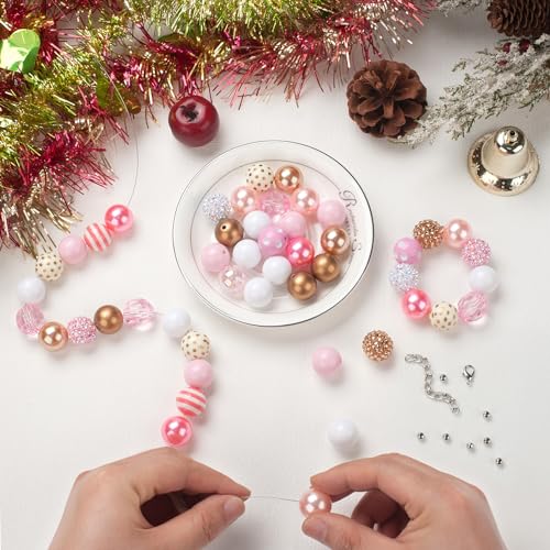 Jeacksy 20mm Bubblegum Beads for Adult Crafts Making, 50 PCS Beads Bulk Mix, Colorful Chunk Bubble Gum Bead with Round Spacers, Extender Chains, Beading Cord for DIY Bag Chain Crafts Bracelets Necklaces - Image 4