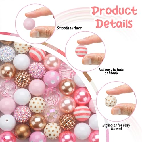 Jeacksy 20mm Bubblegum Beads for Adult Crafts Making, 50 PCS Beads Bulk Mix, Colorful Chunk Bubble Gum Bead with Round Spacers, Extender Chains, Beading Cord for DIY Bag Chain Crafts Bracelets Necklaces - Image 3