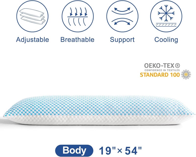 EASELAND Firm Body Pillow Shredded Memory Foam(Adjustable Loft), Cooling Breathable for Sleeping Full Body Size 1 Pack - Image 3