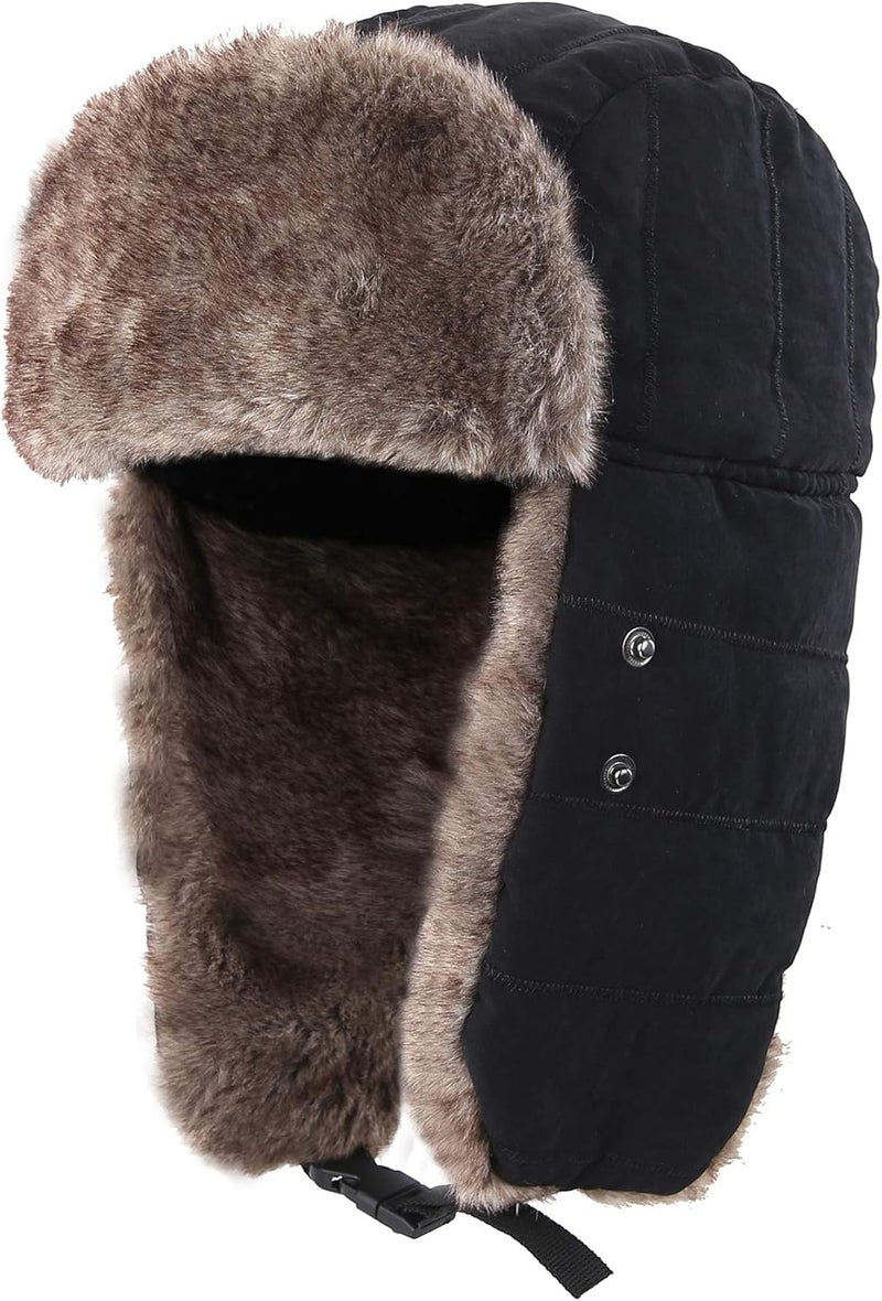 Connectyle Men's Trooper Trapper Hat Warm Winter Hats with Removable Face Mask Earflaps Faux Fur Hunting Outdoor Hat - Image 2