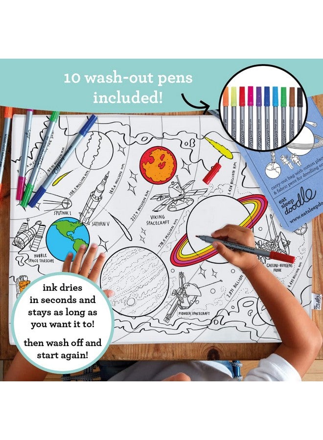 eatsleepdoodle Space Planets And Spacecraft Cotton Placemat To Colorin Educational Solar System Coloring Placemat Washable Felt Tip Fabric Markers Included - Image 4