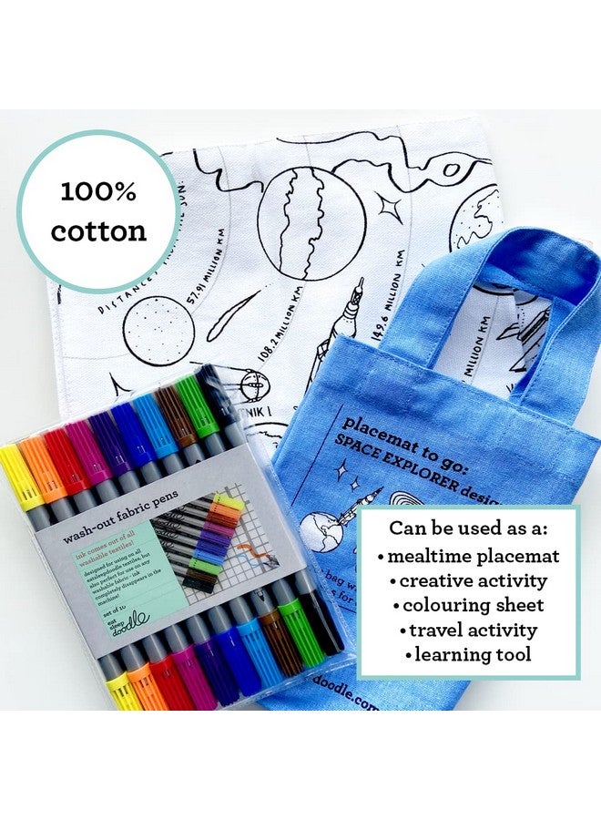 eatsleepdoodle Space Planets And Spacecraft Cotton Placemat To Colorin Educational Solar System Coloring Placemat Washable Felt Tip Fabric Markers Included - Image 2
