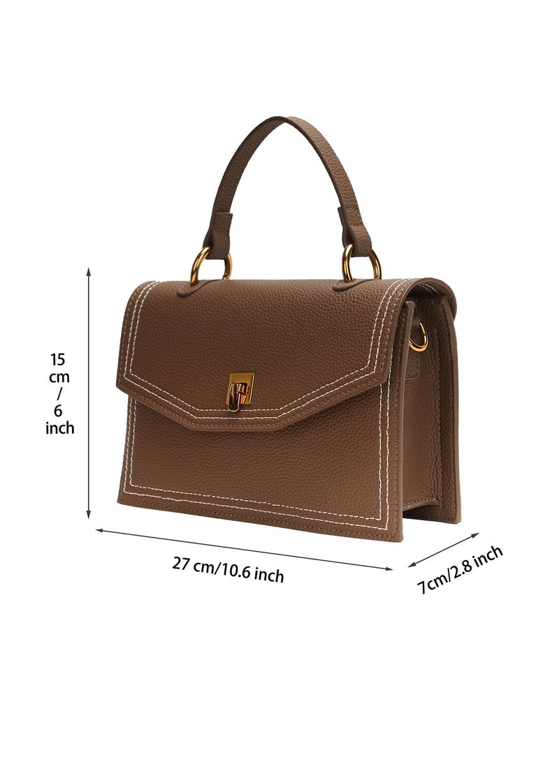 kaiderine Top Handle Bag for Women Fashion Leather Tote Handbag Satchel Bag for Ladies Shoulder Bag,Zipper Pocket, Purses for Women, Metal Button Lock.Adjustable Strap, Shoulder Bags（Brown）  - Image 2