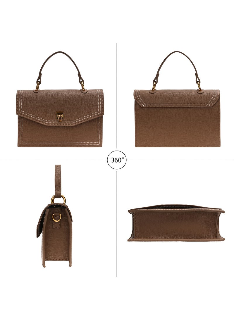 kaiderine Top Handle Bag for Women Fashion Leather Tote Handbag Satchel Bag for Ladies Shoulder Bag,Zipper Pocket, Purses for Women, Metal Button Lock.Adjustable Strap, Shoulder Bags（Brown）  - Image 3