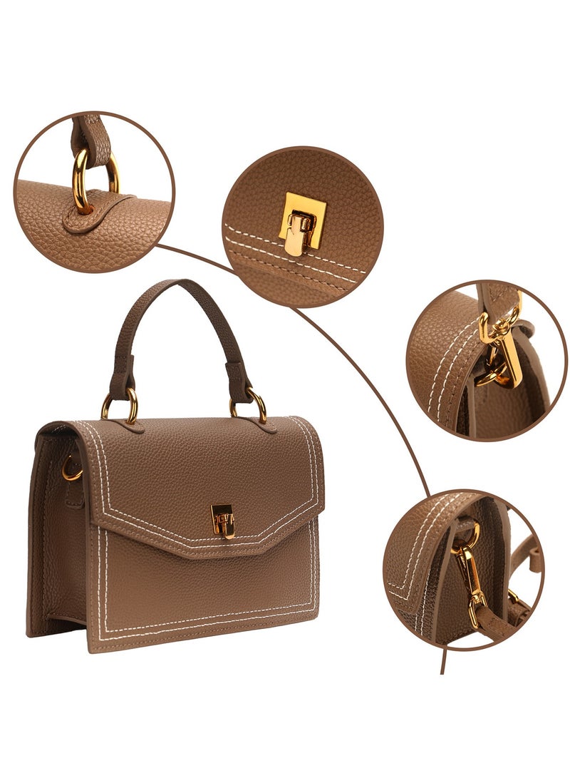 kaiderine Top Handle Bag for Women Fashion Leather Tote Handbag Satchel Bag for Ladies Shoulder Bag,Zipper Pocket, Purses for Women, Metal Button Lock.Adjustable Strap, Shoulder Bags（Brown）  - Image 4