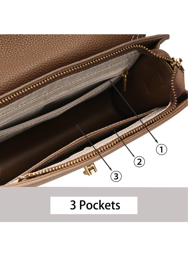 kaiderine Top Handle Bag for Women Fashion Leather Tote Handbag Satchel Bag for Ladies Shoulder Bag,Zipper Pocket, Purses for Women, Metal Button Lock.Adjustable Strap, Shoulder Bags（Brown）  - Image 5