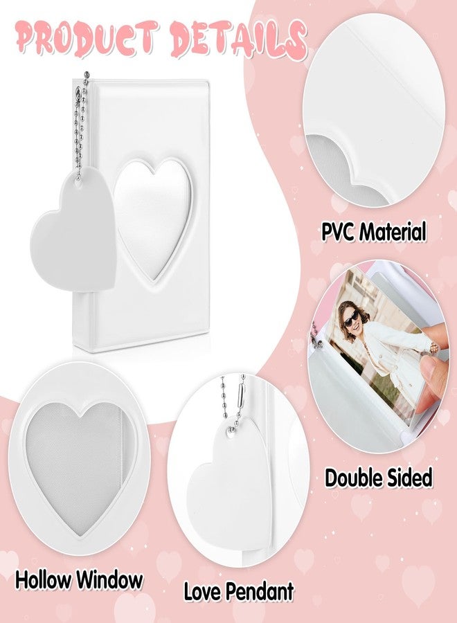 BharatBazaar Mini Photocard Binder, Mini Album for Photos, 3 Inch White Photocard Book Mini Photo Album Heart Hollow Card Binder with 32 Pockets and Pendant - Image 3