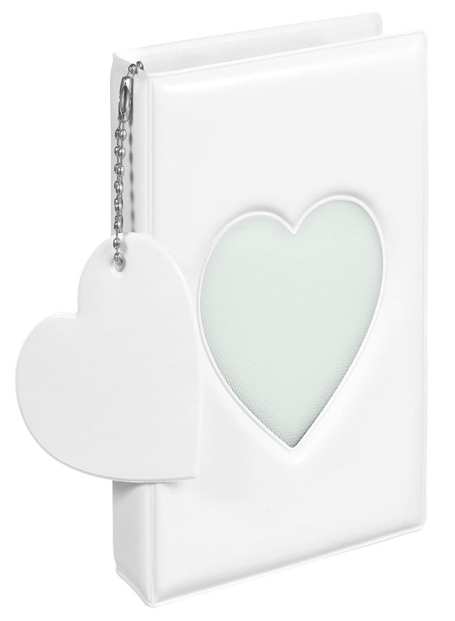 BharatBazaar Mini Photocard Binder, Mini Album for Photos, 3 Inch White Photocard Book Mini Photo Album Heart Hollow Card Binder with 32 Pockets and Pendant - Image 1