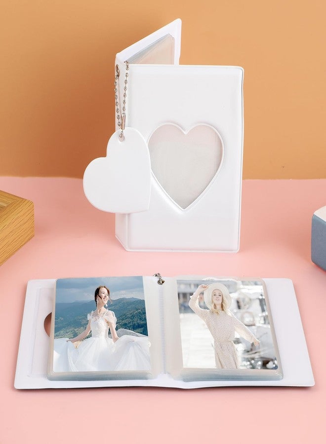 BharatBazaar Mini Photocard Binder, Mini Album for Photos, 3 Inch White Photocard Book Mini Photo Album Heart Hollow Card Binder with 32 Pockets and Pendant - Image 4