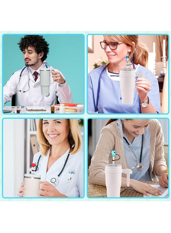 12 Pcs Nurse Medical Themed Silicone Straw Covers, Cartoon Straw Toppers Fit 10mm Reusable Straws, Compatible with Stanley 30&40 Oz Tumbler, Nurse Week Appreciation Gifts - Image 5