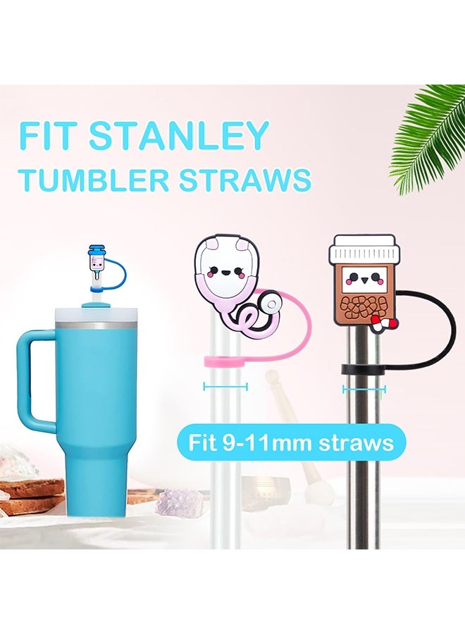 12 Pcs Nurse Medical Themed Silicone Straw Covers, Cartoon Straw Toppers Fit 10mm Reusable Straws, Compatible with Stanley 30&40 Oz Tumbler, Nurse Week Appreciation Gifts - Image 3