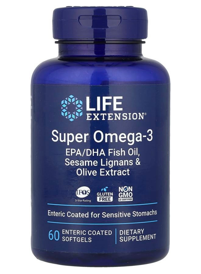 Super Omega3 EPA/DHA Fish Oil Sesame Lignans & Olive Extract 60 Enteric Coated Softgels