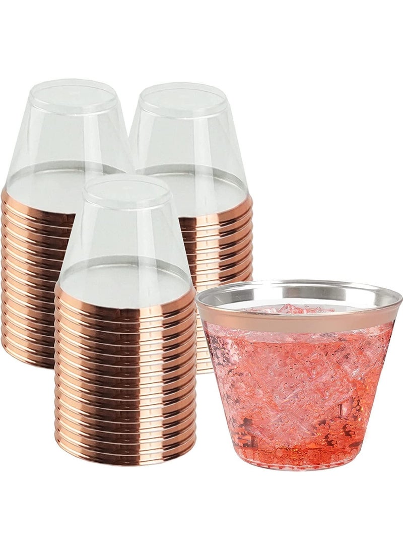 25 Pcs Rose Gold Plastic Water Cups, 9Oz Disposable Rose Gold Glitter Plastic Drink Cups, Clear Plastic Cups, for Wedding, Thanksgiving, Christmas, Party, Birthday - Image 2