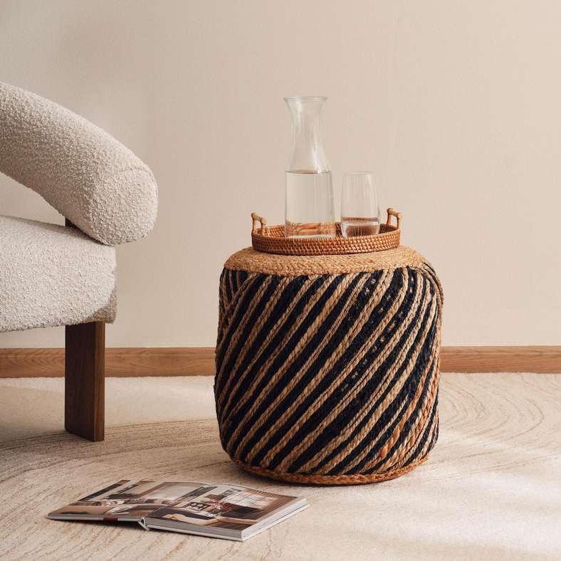 Pan Home Elliot Handmade Jute Pouf - Black