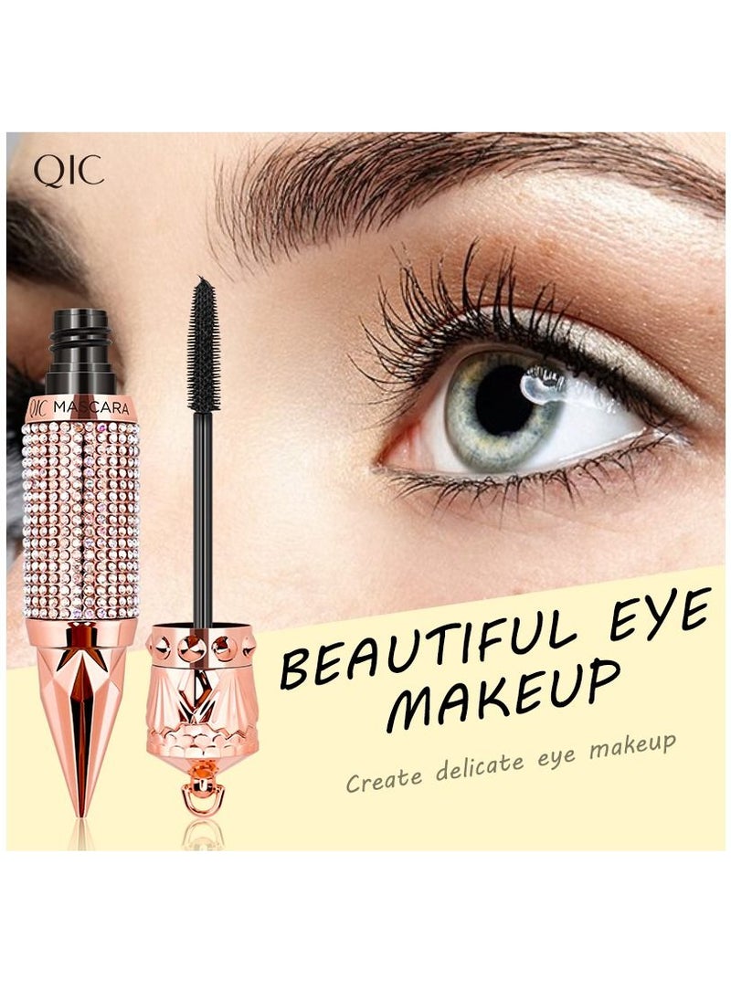 4D Curling Cool Black Mascara Silk Fiber Lash Mascara Thicker and Longer Voluminous Eyelashes Natural Waterproof Smudge-Proof No Clumping No Smudging Adds Length Depth and Glamour Effortlessly
