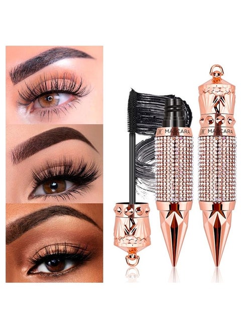 4D Curling Cool Black Mascara Silk Fiber Lash Mascara Thicker and Longer Voluminous Eyelashes Natural Waterproof Smudge-Proof No Clumping No Smudging Adds Length Depth and Glamour Effortlessly