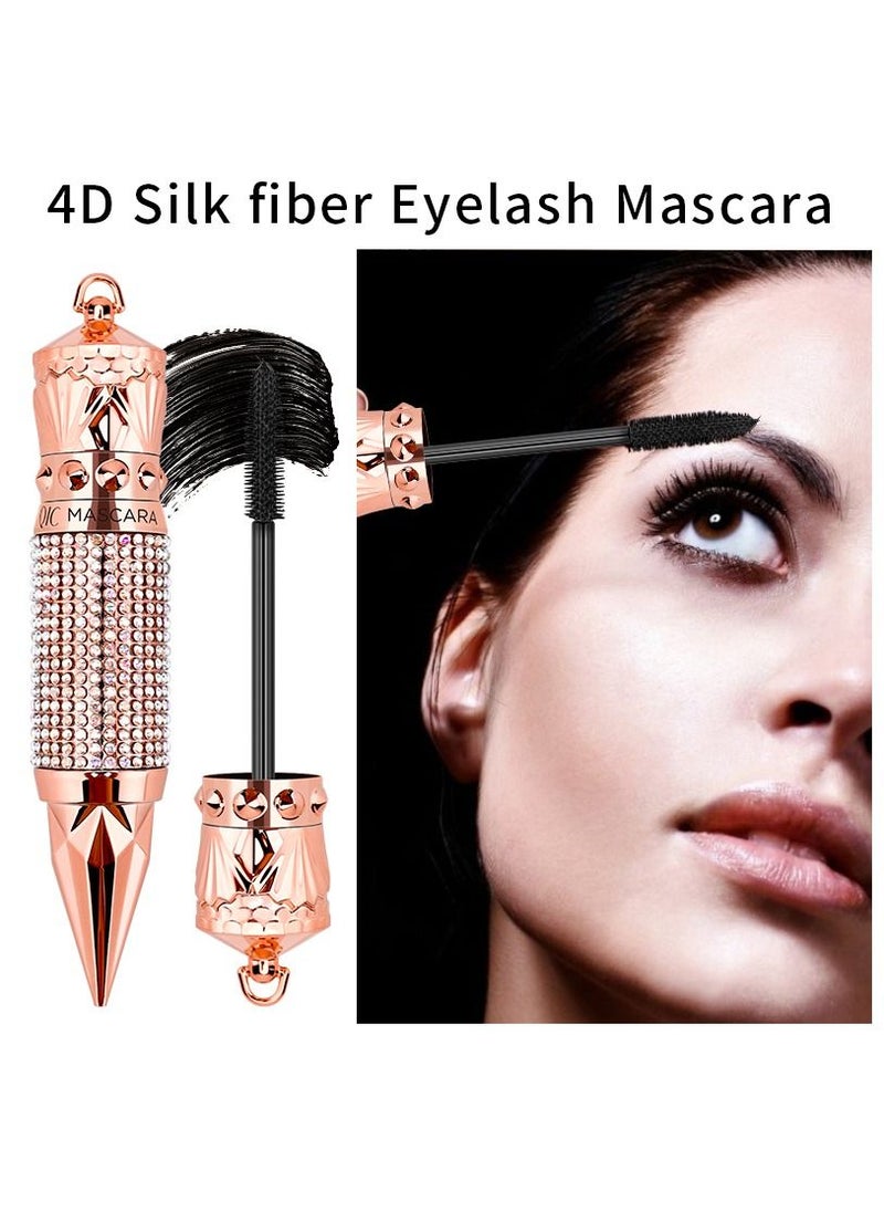 4D Curling Cool Black Mascara Silk Fiber Lash Mascara Thicker and Longer Voluminous Eyelashes Natural Waterproof Smudge-Proof No Clumping No Smudging Adds Length Depth and Glamour Effortlessly