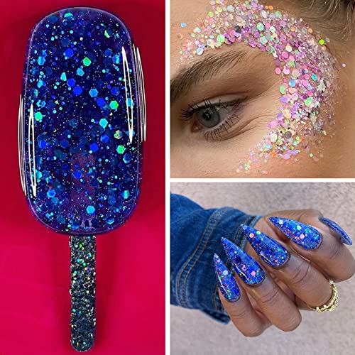 Estanoite 100g Holographic Chunky Glitter, Craft Glitters for Arts & Crafts, Cosmetic Chunky Mixed Glitter, Body Glitter for Makeup, Face, Hair, Lips, Nails, Festival (Galaxy Blue) - Image 5