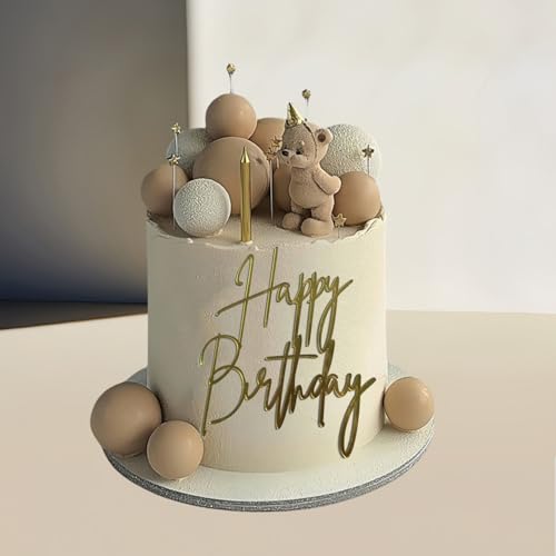 ALNGFUIK Happy Birthday Cake Topper, Gold Mirror Acrylic Happy Birthday Cake Sign Decorations - Image 3