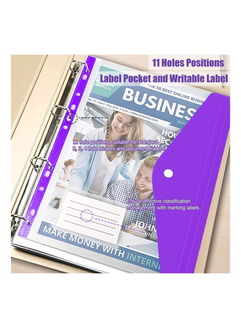 SYOSI Expandable Binder Pocket, 12 Packs A4 Clear Plastic Envelopes, with 11 Holes,  for Ring Binder Folder, Snap Button and Lable Poly Envelopes Plastic Envelopes, for Home Work Office Organization - Image 3