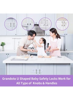 GRANDOTO Sliding Cabinet Child Safety Locks-GRANDOTO U Slide Door Locking for Childproof Safe Latch & Baby Proofing Lock for Wardrobe, Kitchen, Bathroom, Drawer, Fridge, Cupboard Doors Knobs & Handles (4Pack White)  - Image 3