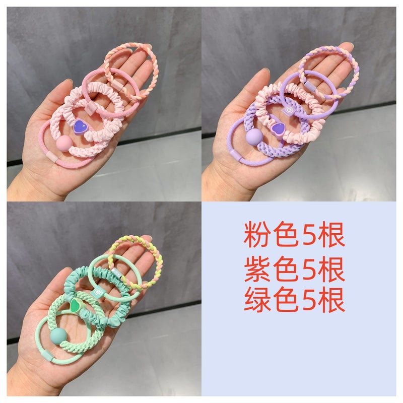 Colorful Girls Hair Ties Simple Korean Style Colorful 15-piece set [pink + purple + green]