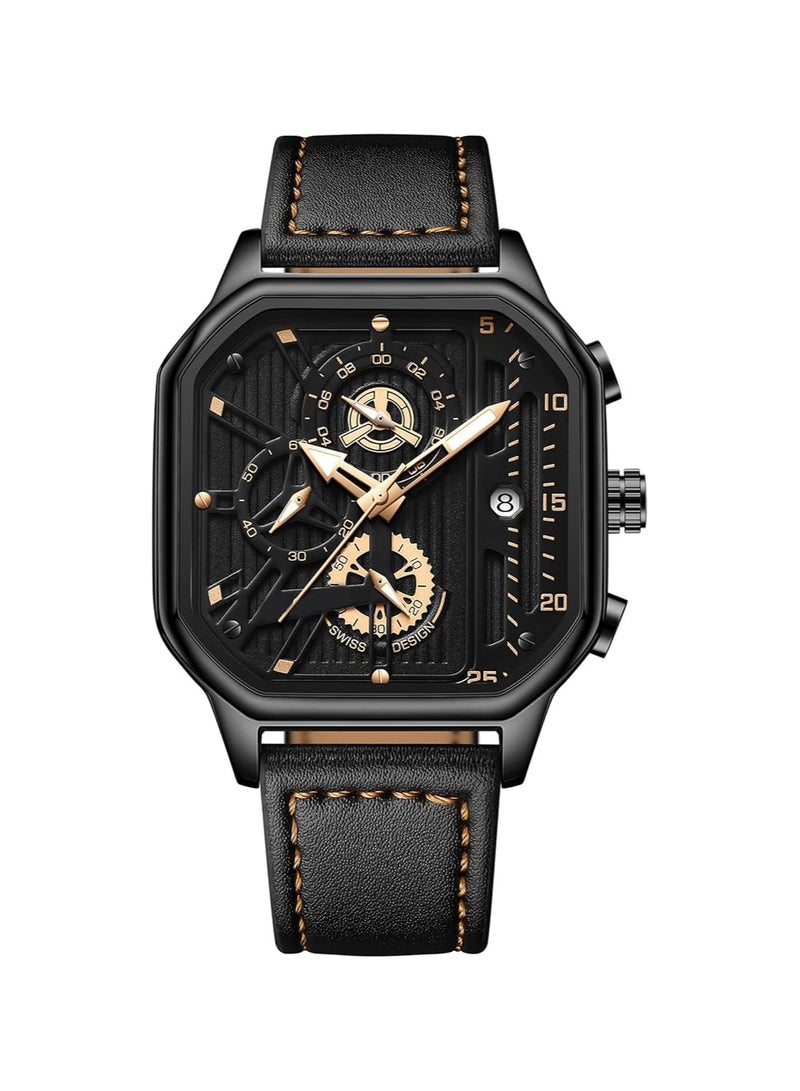 general Men's Watches, Waterproof Luxury Chronograph Fashion Business Watches Quartz Analogue Black Leather Strap Watches for Men - Image 1