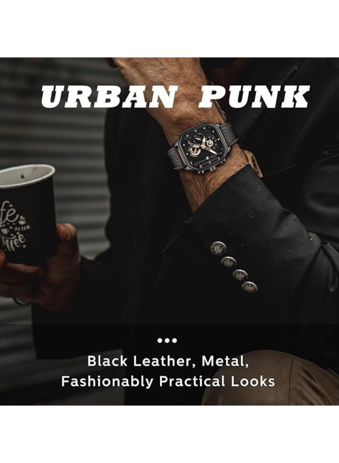 general Men's Watches, Waterproof Luxury Chronograph Fashion Business Watches Quartz Analogue Black Leather Strap Watches for Men - Image 2