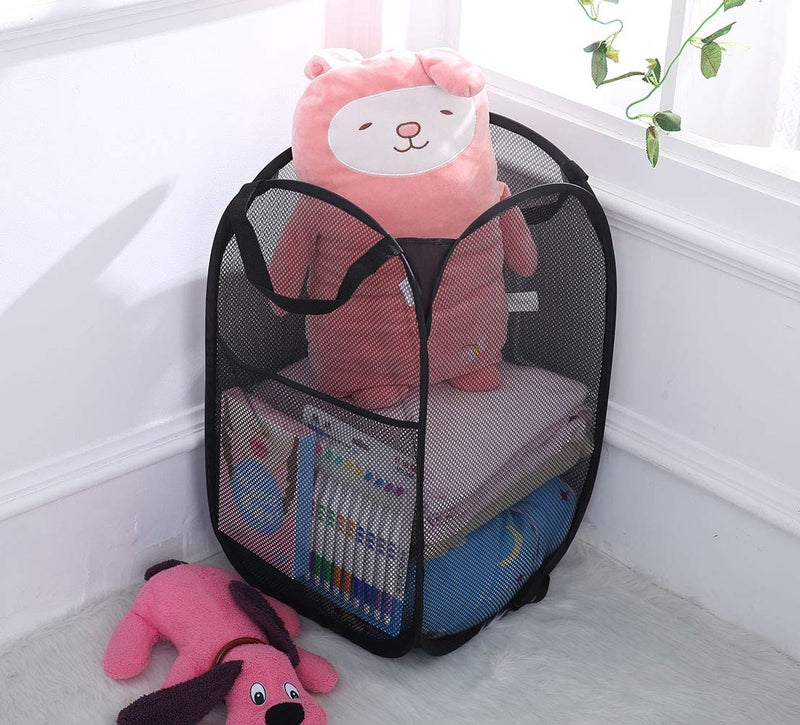 Buenod 2 Packs Mesh Pop up Laundry Hamper (Black) with Portable Handles, Collapsible for Storage, Foldable Pop-Up Laundry Bags for Kids Room, College Dorm or Travel - Image 3