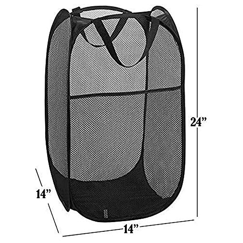 Buenod 2 Packs Mesh Pop up Laundry Hamper (Black) with Portable Handles, Collapsible for Storage, Foldable Pop-Up Laundry Bags for Kids Room, College Dorm or Travel - Image 2
