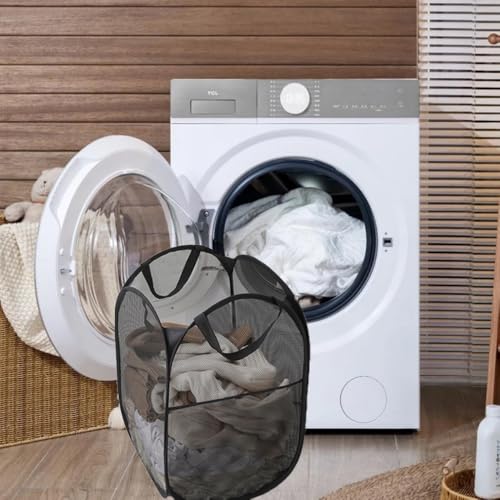Buenod 2 Packs Mesh Pop up Laundry Hamper (Black) with Portable Handles, Collapsible for Storage, Foldable Pop-Up Laundry Bags for Kids Room, College Dorm or Travel - Image 4