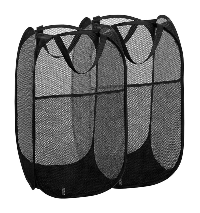 Buenod 2 Packs Mesh Pop up Laundry Hamper (Black) with Portable Handles, Collapsible for Storage, Foldable Pop-Up Laundry Bags for Kids Room, College Dorm or Travel - Image 1