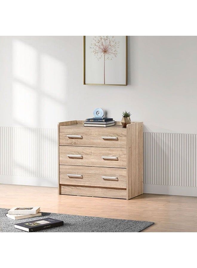 DANUBE HOME Supreme 3 Drawers Young Dresser Dresser For Bedroom Chest Of Drawers Storage Organizer Unit For Living Room Entryway Hallway Nursery Kids Room -French Sonoma Oak - Image 1